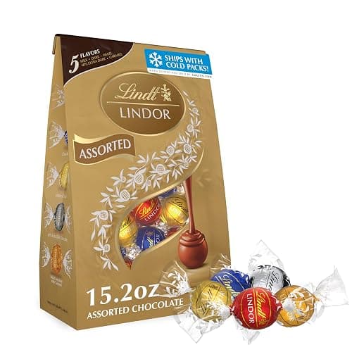 Lindt LINDOR Assorted Chocolate Candy Truffles, Chocolate with Smooth, Melting Truffle Center, 15.2 oz. Bag - Image 1