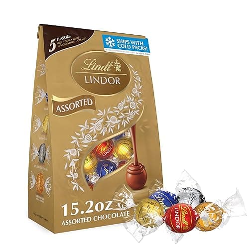 Lindt LINDOR Assorted Chocolate Candy Truffles, Chocolate with Smooth, Melting Truffle Center, 15.2 oz. Bag - Ball - 15.2-oz