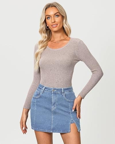 Vetinee Jean Skorts for Woman High Waisted Trendy Slit Stretchy Denim Skirt with Shorts Y2K Casual Summer Skorts Skirts - Medium - Blue Fog thumbnail 9