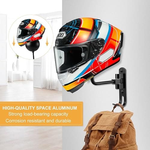 PAHTTO Motorcycle Helmet Rack 2 PCS, Helmet Holder Wall Mount 180 Degree Rotation Helmet Hanger with Double Hook for Coats, Caps, Hats, Motorcycle Accessories thumbnail 3
