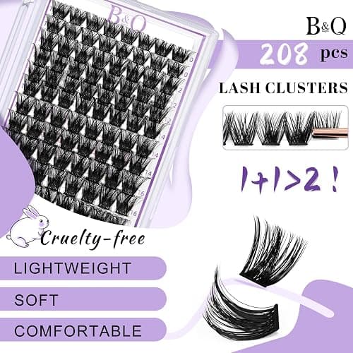 Lash Clusters 208 PCS Cluster Lashes Individual Lashes B05+B06 Eyelash Extensions 10-18mm DIY Lash Extensions D Curl Volume Wispy Soft Comfortable Band False Lashes (D-10-18MIX) thumbnail 2