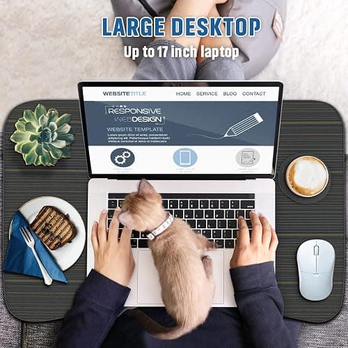 Zapuno Foldable Laptop Bed Table Multi-Function Lap Bed Tray Table with Storage Drawer and Water Bottle Holder, Serving Tray Dining Table with Slot for Eating, Working on Bed/Couch/Sofa (Arc Shape) - Beige1 thumbnail 4