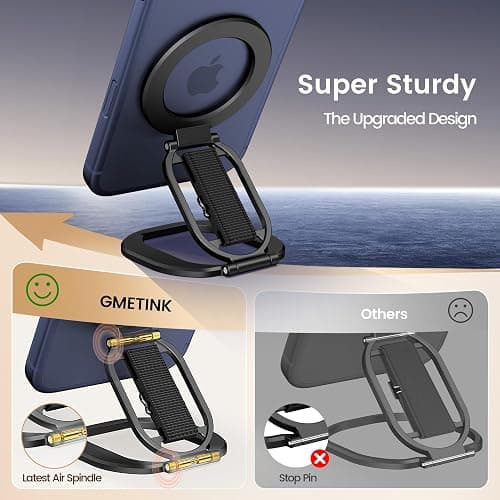 GMETINK Foldable Double Sided Ring Magnetic Phone Grip & Kickstand, Finger Loop Strap Phone Ring Holder Compatible with MagSafe iPhone 17/16/15/14/13/12 Series and MagSafe Cases(Black) thumbnail 4