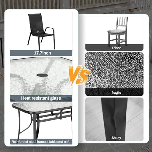 TLSUNNY 7 Pieces Patio Dining Set, Outdoor Table and Chairs W/1.69″ Umbrella Hole, 30"X 55" Table and Stackable Textilene Chair, All Weather Patio Furniture Set (Umbrella not Included) (Black) - Black thumbnail 6