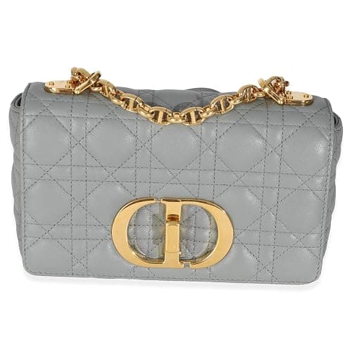 Dior, Pre-Loved Blue Supple Calfskin Small Caro Chain Bag, Blue, Gray - Image 1