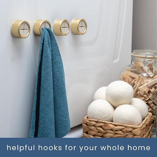 S&T INC. Round Adhesive Push Towel Hooks for Kitchen, Hand and Dish Towels, Brushed Gold, 4 Pack thumbnail 6