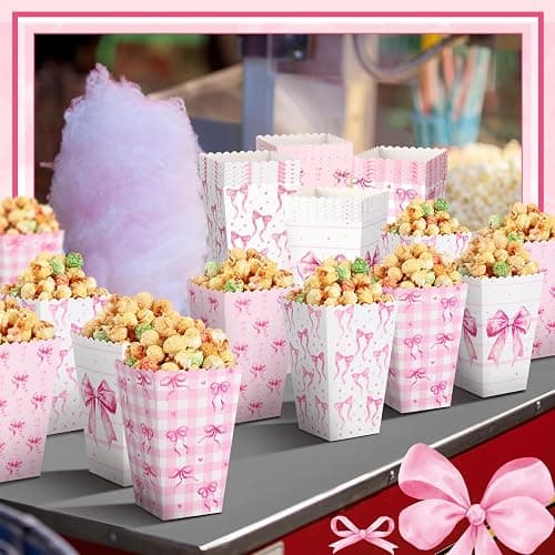 Honeydak 24 Pcs Pink Bow Popcorn Boxes Paper Kraft Popcorn Buckets Pink Container Goodies Candy Boxes for Girls Birthday Galentine Valentine's Day Wedding Bridal Shower Party Decorations thumbnail 2