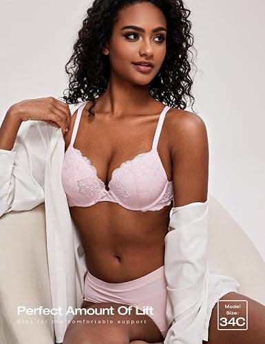 Deyllo Women's Push Up Lace Bra Sexy Deep V Lift Up Bra Underwire Padded Comfort Everyday Bra thumbnail 6
