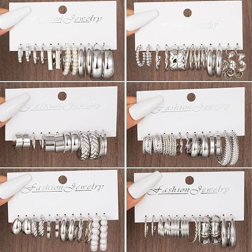 36 Pairs Gold Hoop Earrings Set for Women, Fashion Chunky Gold Hoop Earrings Multipack, Hypoallergenic Pearl Chain Twisted Statement Earring Pack for Birthday Party Jewelry thumbnail 5