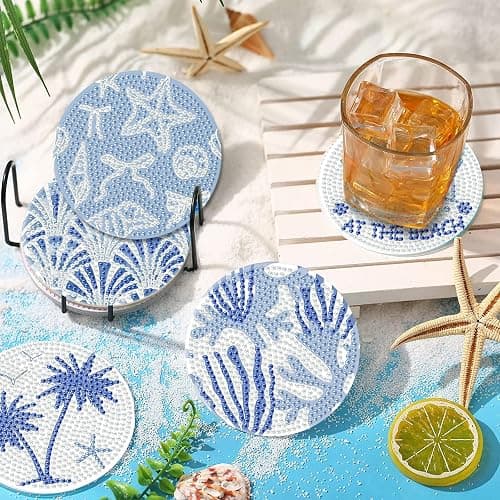 8Pcs Beach Diamond Art Coasters Kits, Summer Diamond Painting Coasters Kits | Coastal Diamond Dot Coasters for Adults Crafts 5D Gem Art Kit Easy Crafts, Non Slip Coaster for Home Decor Gift Ocean DIY thumbnail 3