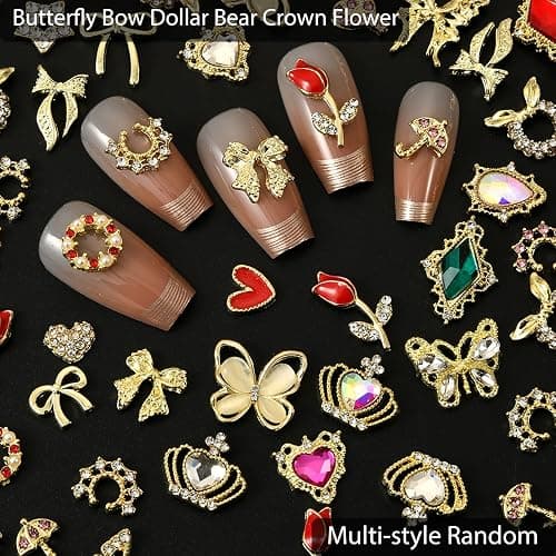 ZUMILLMN 20Pcs 3D Gold Nail Charms Random Butterfly Crown Cherry Nail Art and Gems for Nail 3D Alloy Nail Charms Shiny Nail Rhinestones Alloy Nail Charm Nail Gems Cute Charms for Nails Design（Gold） thumbnail 7