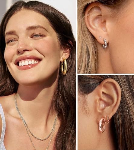 wowshow Gold Hoop Earrings for Women Chunky Hoops 14K Gold Plated Thick Hollow Tube Lightweight Earrings for Mother Birthday Gifts 20/25/30/40/50MM thumbnail 3