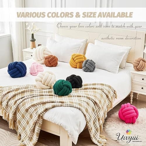 Uvvyui Knot Pillow Ball, Soft Home Decorative Round Throw Pillow, Handmade Knotted Plush Pillow, Round Boucle Pillow Cushion (8.6 Inches Ivory) thumbnail 6