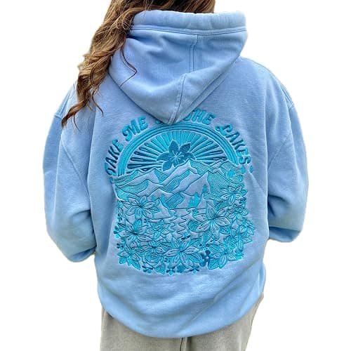 Preppy Embroidered Flower Hoodies for Teen Girl Women Y2K Back Graphic Printed Oversized Pullover Hooded Sweatshirts - Image 1