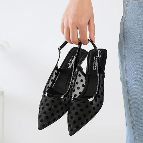 Mostrin Kitten Heels for Women Pointed Toe Pumps Patent Leather Low Heel Slingback Heels with Buckle Dress Shoes for Dating Party Working thumbnail 2
