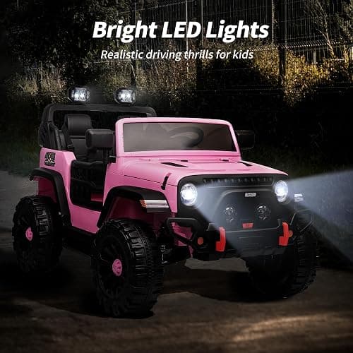 Hikiddo 2 Seater Ride on Toy Car for Kids, 24V 4WD Ride-on Truck Kids Electric Car with Remote Control, 4x200W Motors - Light Pink thumbnail 6