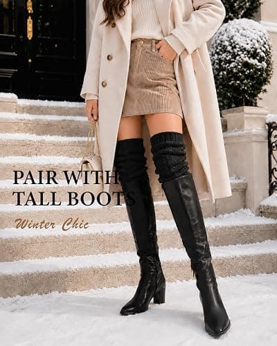 Pcavin Women's Thigh High Socks, Extra Long Over the Knee Boot Leg Warmers | Cable Knit Texture, Warm Thick Knit, Over Knee Length, Winter Boot Socks, Soft Leg Warmers, Sweater Stockings thumbnail 3