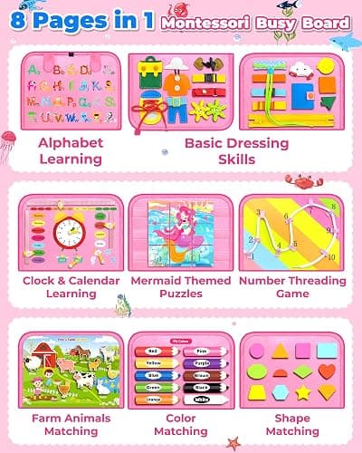 Gojmzo Busy Board Montessori Toys for Toddler Girl Birthday Gifts, Busy Book Sensory Toys for Toddlers, Learning Educational Toddler Travel Activities thumbnail 4