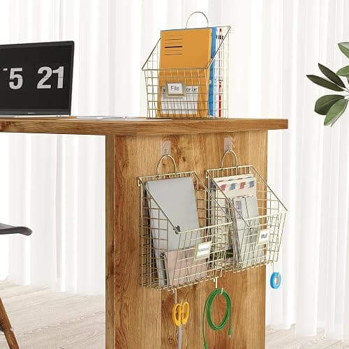 Yuzehuaza Wall File Organizer Mesh Hanging Wall Files Holder,Magazine Rack and Mail Basket with Hooks, Office Wall Organizer for Papers Folders Files Clipboard 4 Packs, Gold(Patent Pending) thumbnail 8
