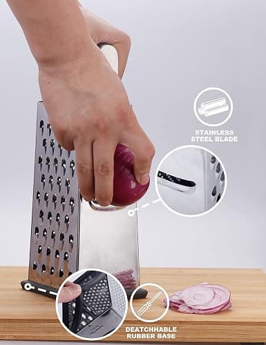 Kaishun Cheese Grater, Box Grater for Cheese Stainless steel Vegetable Slicer Food Shredder 4-sided Convenience for kitchen thumbnail 6