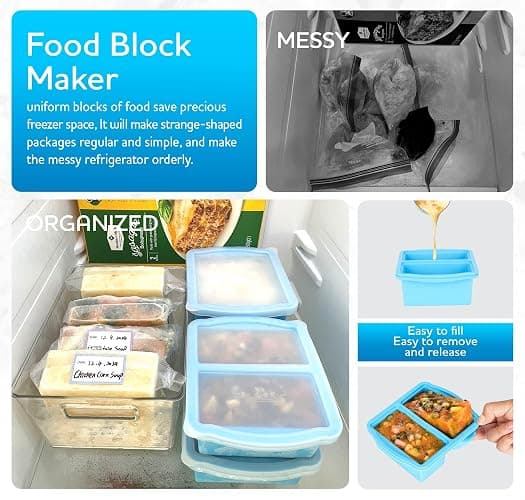 ZIP STANDING Silicone Freezer Trays with Lids, Set of 4 - with 1cup and 2 cup Silicone Freezer Molds for freezing soups, sauces and individual microwave safe thumbnail 6