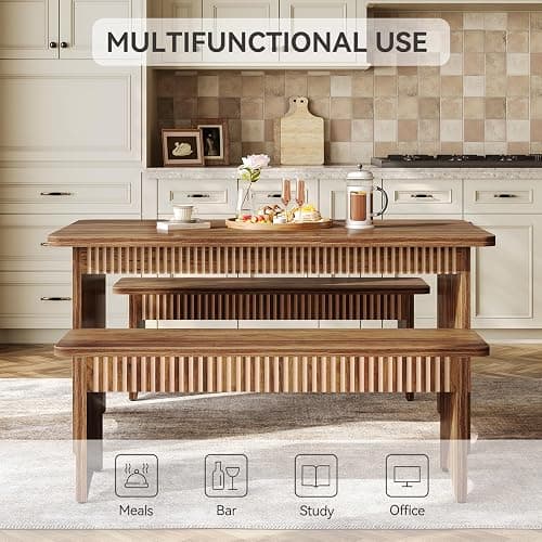 LITTLE TREE 55" Dining Table with 2 Benches, Dining Table Set for 4-6 People, Farmhouse Kitchen Table with Bench, Dining Room Table Set thumbnail 5