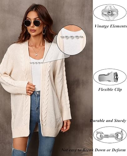 Tornito 12pcs Vintage Sweater Shawl Clips Retro Cardigan Collar Shirt Waist Dresses Chain Clip Antique Flowers Pattern Brooch Pins for Women thumbnail 6