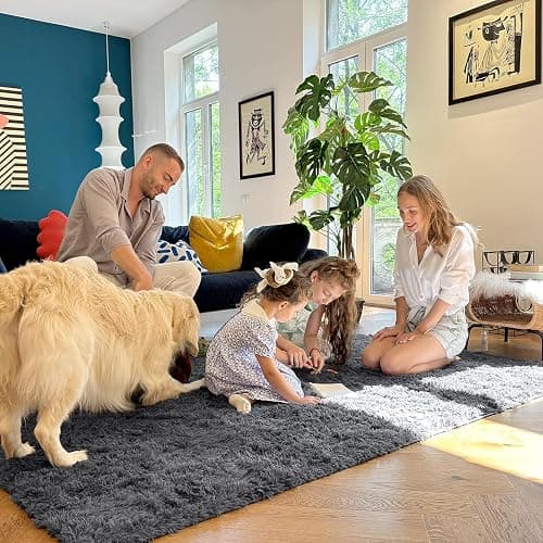 OLANLY 5x8 Machine Washable Large Area Rugs for Living Room, Bedroom, Soft Fluffy Shaggy Bedside Rug, Indoor Floor Carpet for Kids Girls and Boys, Dorms, Nursery, Home Decor Aesthetic, Grey thumbnail 7