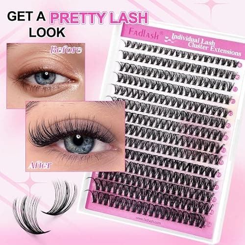 FADLASH Lash Clusters Kit Individual Eyelash Clusters D Curl 40D 8-16mm Eyelash Extension Kit 280Pcs Lash Extensions with Lash Bond and Seal Lash Tweezer for Self Application (40D-0.07D-8-16mm KIT) thumbnail 5