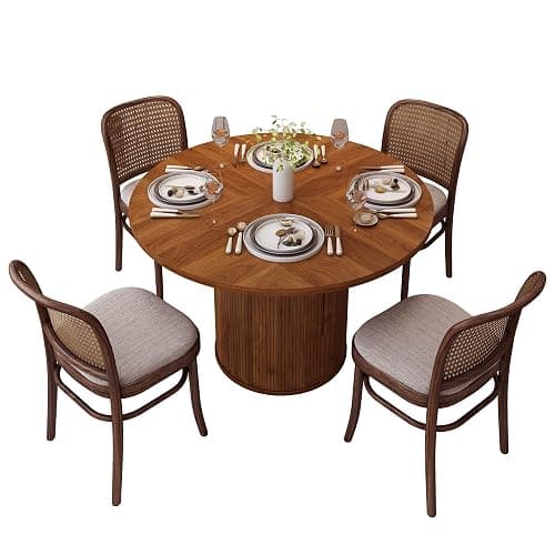weselon 47 inch Round Dining Table for 4, Kitchen Table Dinner Table with 2-Layer Storage Shelf and Wood Slide Door for Home Dining Room Living Room (Walnut) - Walnut+hidden Storage thumbnail 8
