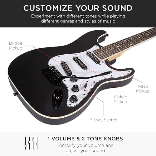 Best Choice Products 39in Full Size Beginner Electric Guitar Starter Kit w/Case, Strap, 10W Amp, Strings, Pick, Tremolo Bar - Jet Black thumbnail 5