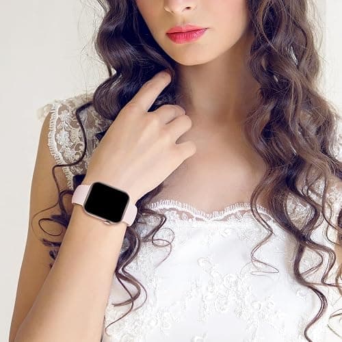 Sport Band Compatible with Apple Watch 49mm 46mm 45mm 44mm 42mm 41mm 40mm 38mm Women Men, Replacement Soft Silicone Sport Strap Wristbands for iWatch Series 10/9/8/7/6/5/4/3/2/1 Ultra SE, Light Pink thumbnail 5