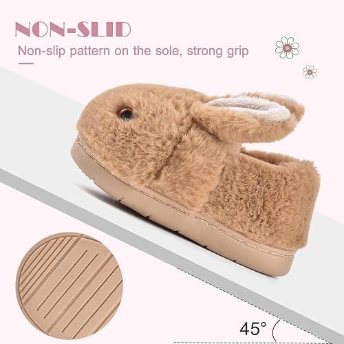 JACKSHIBO Toddler Slippers Boys Girls Dinosaur House Shoes Cute bunny Slipper for Home Indoor Winter Bedroom Non Slip Soft Rabbit Warm shoes thumbnail 5