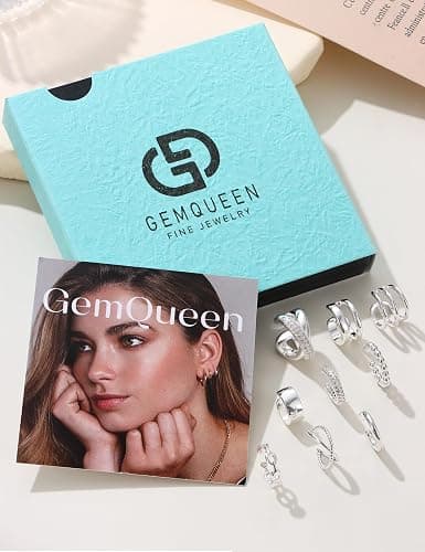 GEMQUEEN 9 Pcs Ear Cuff Non Piercing Earrings for Women - 14K Gold/Silver Plated Chunky Ear Cuffs Earring Non Pierced Ears Clip On Adjustable Fake Cartilage Conch Helix Jewelry Set with 5A CZ thumbnail 7