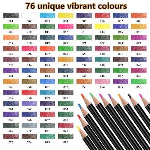 NICETY Colouring Pencils Art Set - 76 Coloured Pencils for Adults Artist, Quality Oil-based Soft Core Coloured Leads Professional Pencils Perfect for blending, in Zipper Case thumbnail 6