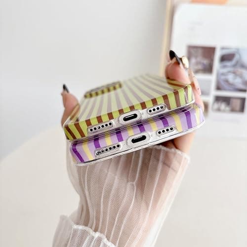 HYUEKOKO Striped Phone Case for iPhone 11, Fashion Retro Stripe Pattern Aesthetic Cover, Soft TPU Slim Shockproof Case for Girls Women-Blue and Coffee thumbnail 8