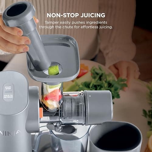 Ninja NeverClog Cold Press Juicer | Powerful Electric Slow Masticating Juicer with Pulp Control | XL Capacity | 24 oz. Juice Jug & 36 oz. Pulp Container | Dishwasher Safe | Gray | 150W | JC151​SL thumbnail 9