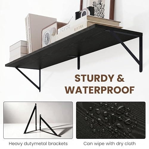 Vivelove Black Deep Floating Shelves for Wall, 48W x 8D Wood Wall Shelves Set of 2, Wide Floating Bookshelf for Living Room, Kitchen, Office, Bedroom and Decor Storage, with Metal Bracket - Black thumbnail 4