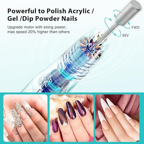 COSLUS Cordless Nail Drill Electric File: Professional for Acrylic Gel Dip Powder Nails Portable Nail Drill Machine Kit for Manicure Pedicure Nail Set with Everything Rechargeable Lightweight Blue thumbnail 4