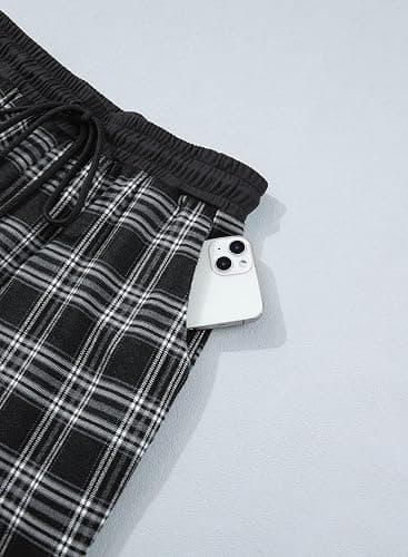 Aleumdr Women's Plaid Wide Leg Sweatpants Gingham Baggy Lounge Pajama Pants | Plaid Checkered Pants, Baggy Lounge Pants, with Pockets, Drawstring Elastic Wait, For Spring Fall, Comfy Loose Fit, PJ Bottom thumbnail 7