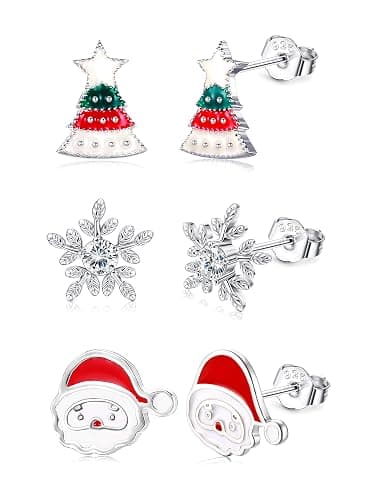 Fiasaso Christmas Earrings 3 Pairs 925 Sterling Silver Christmas Stud Earrings for Women Hypoallergenic Snowman Santa Claus Christmas Tree Snowflake Earrings Christmas Thanksgiving Jewelry Gift - Image 1