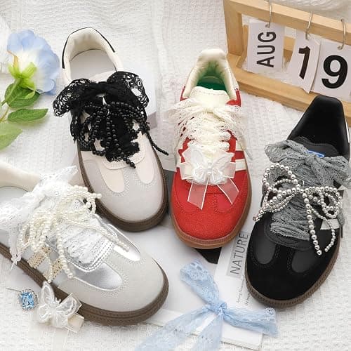 WEGOODZF Flat Lace Fancy Shoelaces: 3CM Wide Lace Shoe Laces for Women - 2 Pairs - 01 White - 47inch (120CM) thumbnail 7