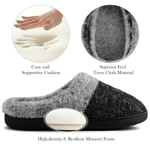 shoeslocker Womens Memory Foam Fuzzy Slippers Knitted House Slippers for Women Comfy Slip-On Warm House Shoes thumbnail 3