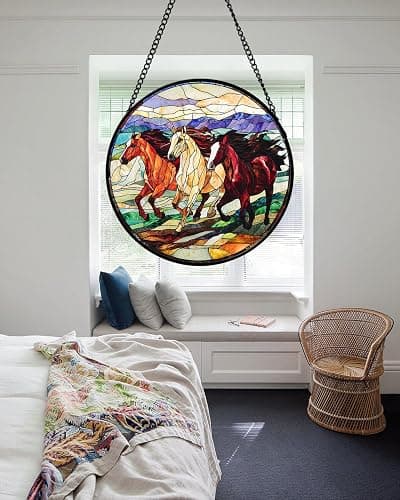 Stained Glass Window Hanging 3 Horses Suncatcher Gifts for Women 6.3" | Sun Catcher Decor Birthday Christmas Mothers Day Anniversary Gift for Mom Grandma Nana Wife Mother In Law thumbnail 5
