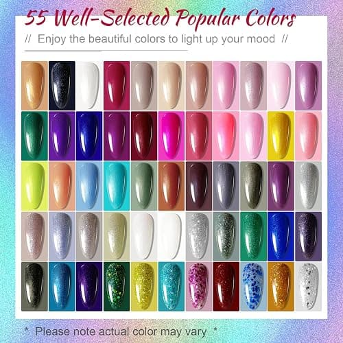JODSONE 60 PCS Gel Nail Polish Starter Kit With U V Light 55 Kinds Of Color Glitter Gel Polish No Wipe Base And Glossy Matte Top Coat Easy To Apply thumbnail 2