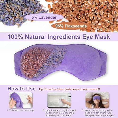 BeHoomi Sleep Mask, Weighted Eye Mask for Sleeping Microwave Warm Eye Compress, Natural Lavender & Flaxseeds Moist Heated Eye Mask (Purple) thumbnail 3