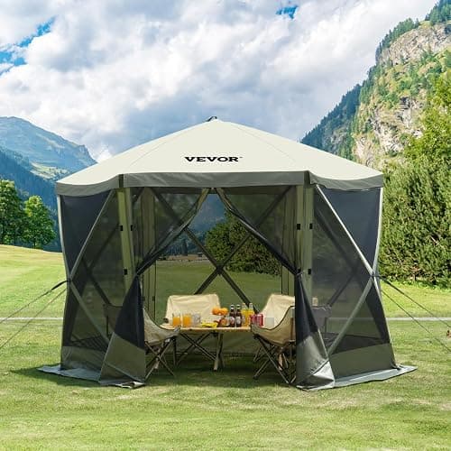 VEVOR Pop Up Gazebo Screen Tent 6 Sided Canopy Sun Shelter with 6 Removable Privacy Wind Cloths & Mesh Windows, 10x10FT Quick Set Screen Tent with Mosquito Netting, Army Green thumbnail 2