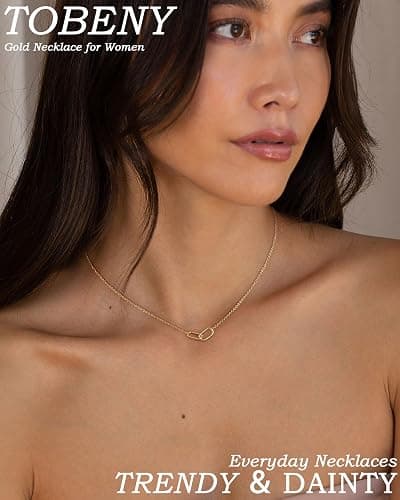 TOBENY Gold Necklace for Women Trendy 14K Gold Plated Dainty Bow Heart Cross Pendant Necklaces Cute Simple Pearl Diamond Paperclip Butterfly Italian Horn Choker Necklaces for Women Gift Jewelry thumbnail 5
