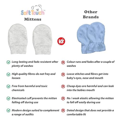 Soft Touch 100% Cotton Baby Anti Scratch Mittens - 4 Pack (Grey) - Grey - 4 Packs thumbnail 6