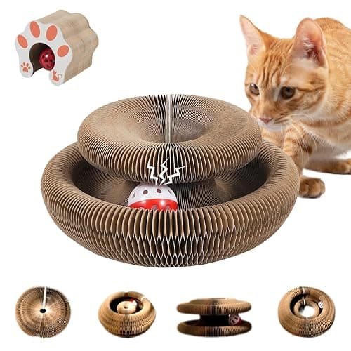 Cat Toy, Magic Organ Cat Scratch Board, Compact Cats Accordion Toy, Interactive Cardboard Cat Scratcher Pad Toys with Bell Ball for Indoor Exercise - Image 1